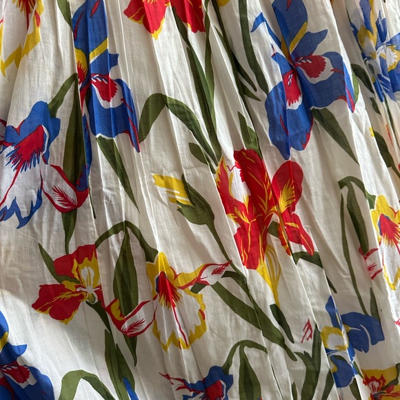 Tory Burch Iris Smocked Floral Midi Dress White Red Blue Size Large Fit & Flare - Picture 4 of 13